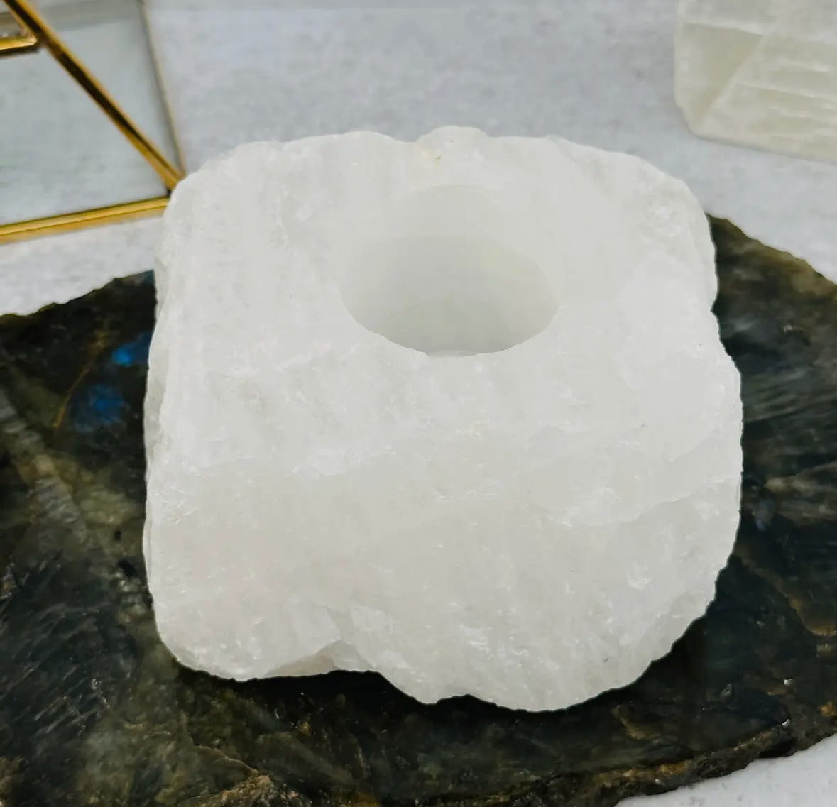 Clear Quartz Candle Holder
