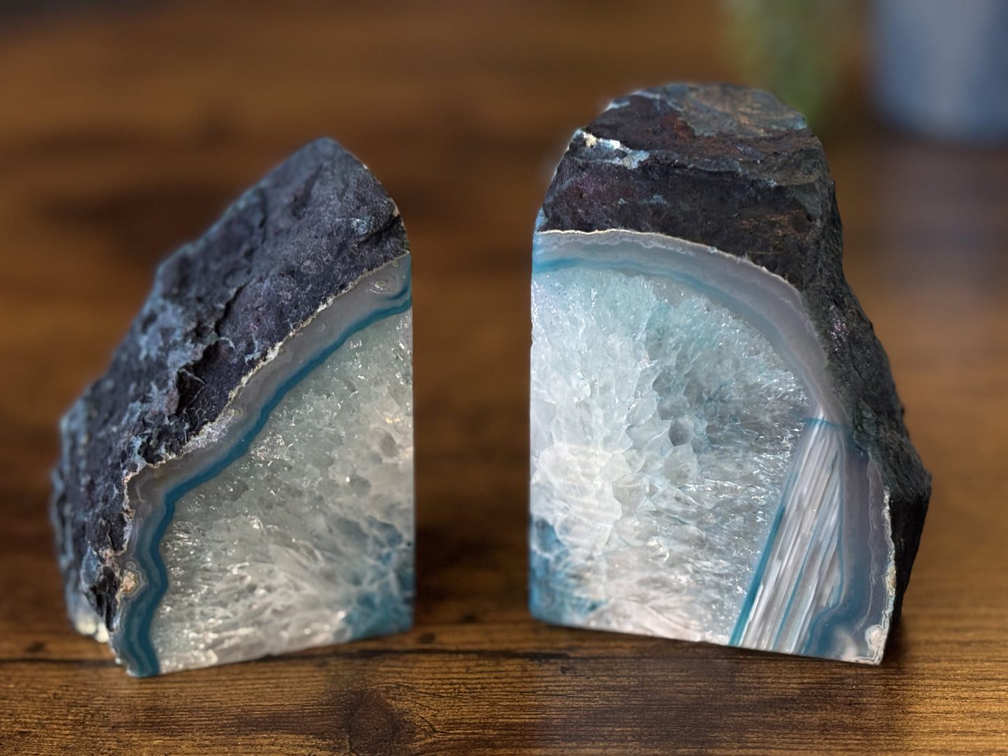 Crystal Teal Agate Geode Bookends