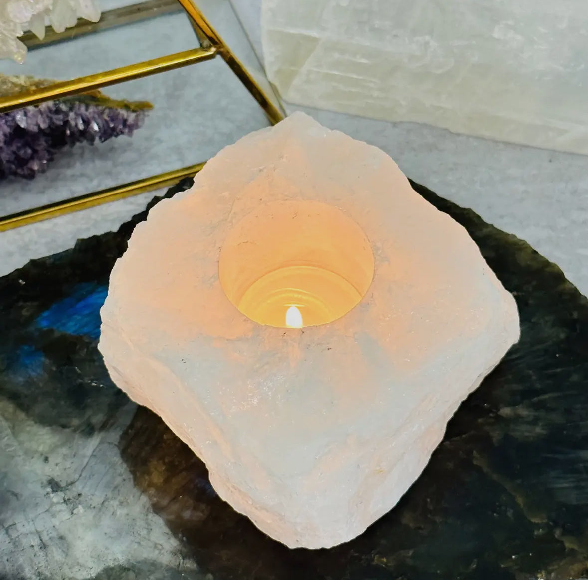Clear Quartz Candle Holder