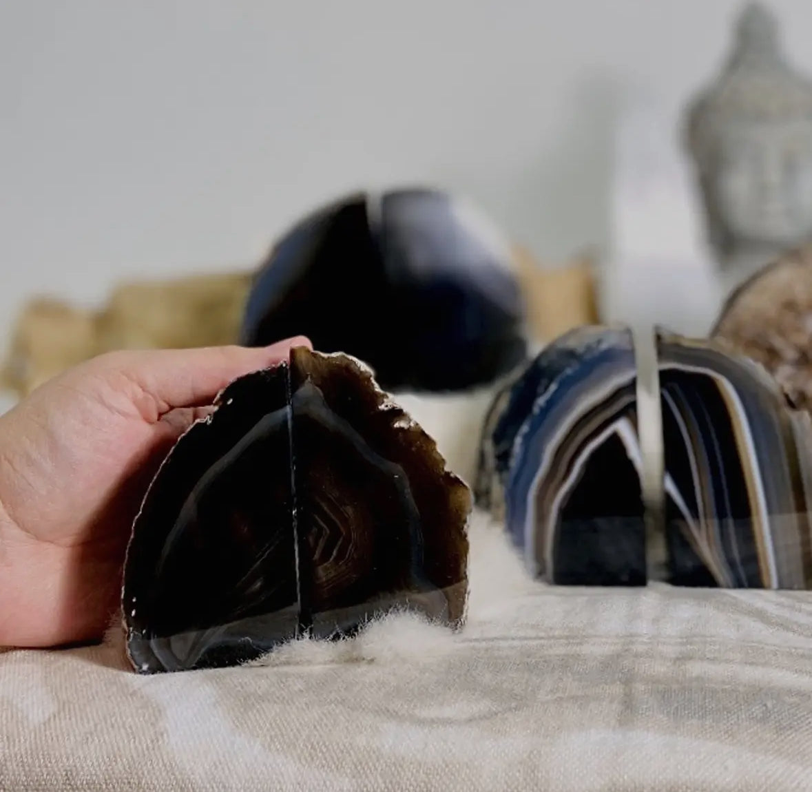 Black Agate Geode Bookends