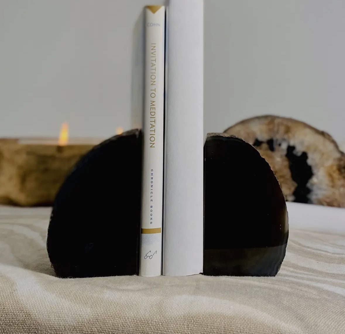 Black Agate Geode Bookends