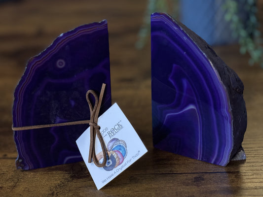 Handcrafted Purple Agate Geode Bookends – Stunning Natural Decor for Bookshelves