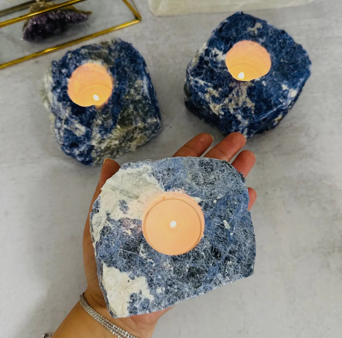 Sodalite Candle Holder- Crystal Candle Tea Light