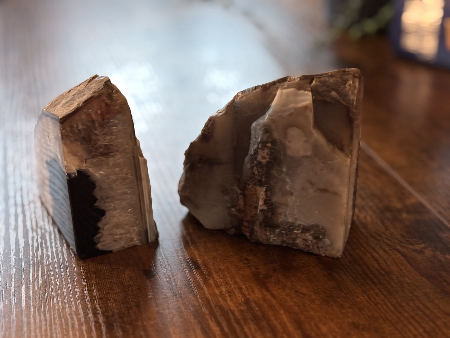 Black Agate Geode Bookends