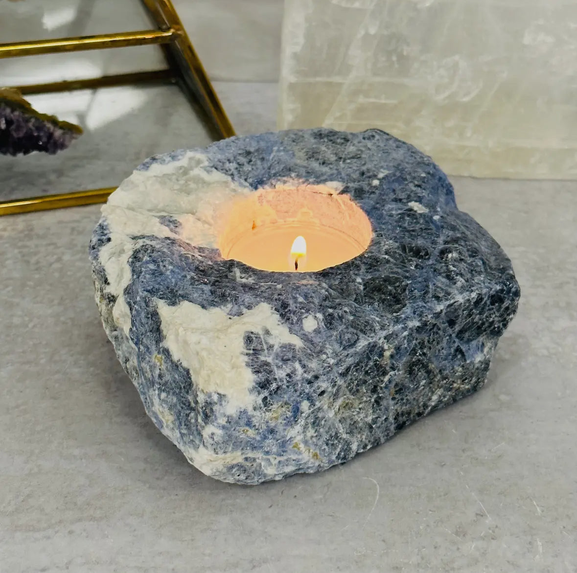 Sodalite Candle Holder- Crystal Candle Tea Light