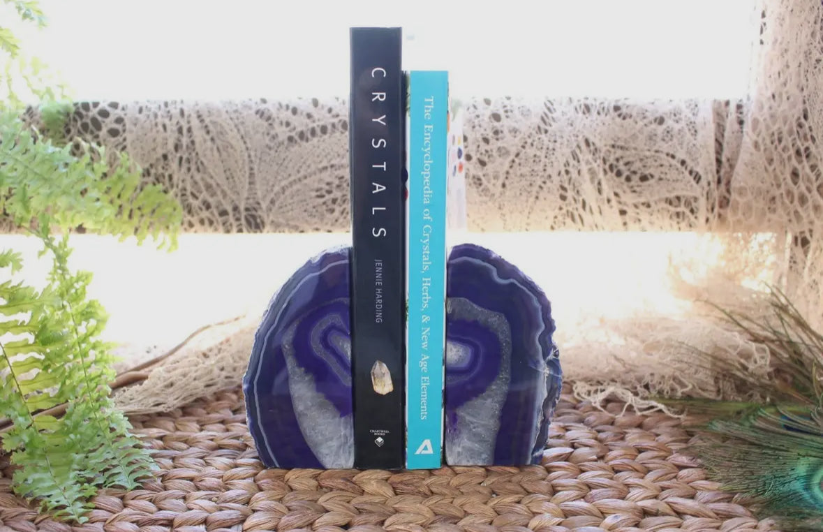 Handcrafted Purple Agate Geode Bookends – Stunning Natural Decor for Bookshelves