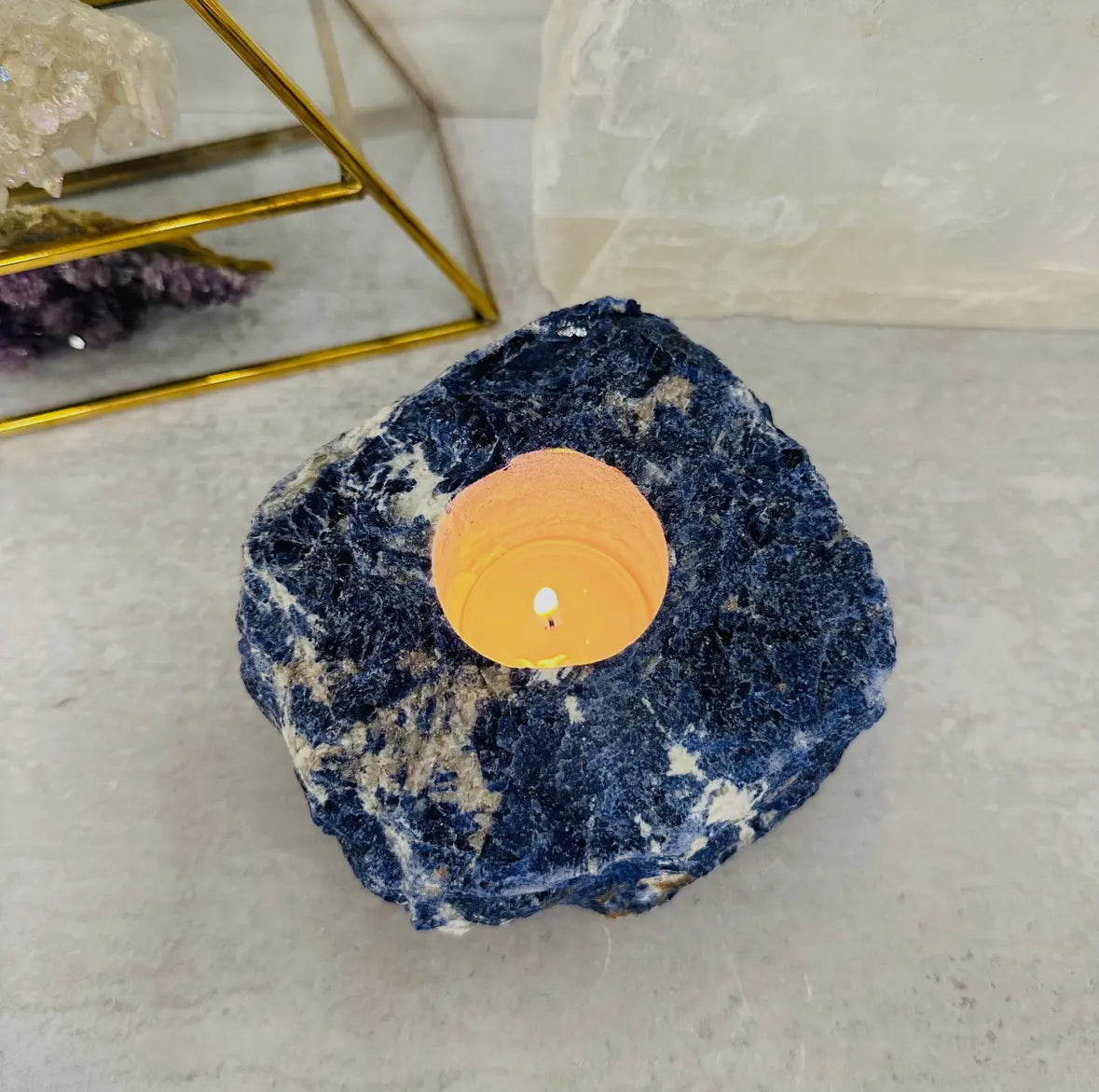 Sodalite Candle Holder- Crystal Candle Tea Light